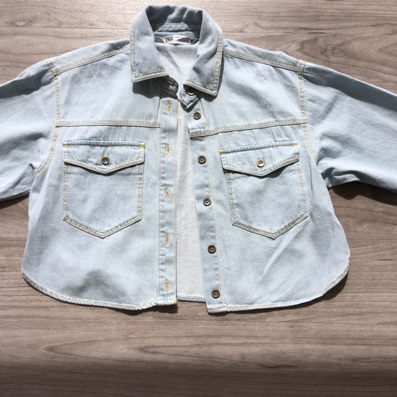 Zara cropped denim shirt (women, xs, light blue denim) - Picture 2 of 5